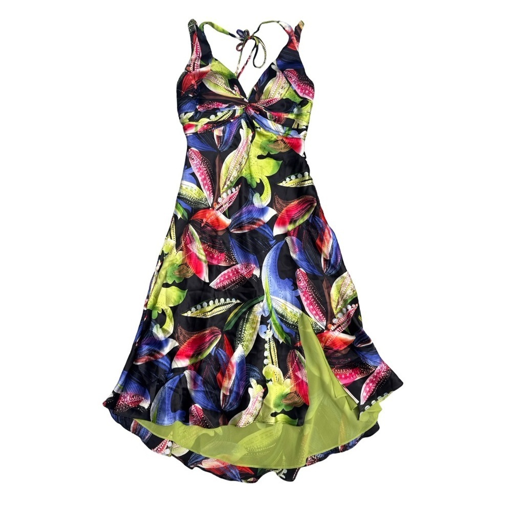 Vintage Cache Silk Floral Halter Dress Size 2 Maximalist Resortwear 2000s - Picture 2 of 16